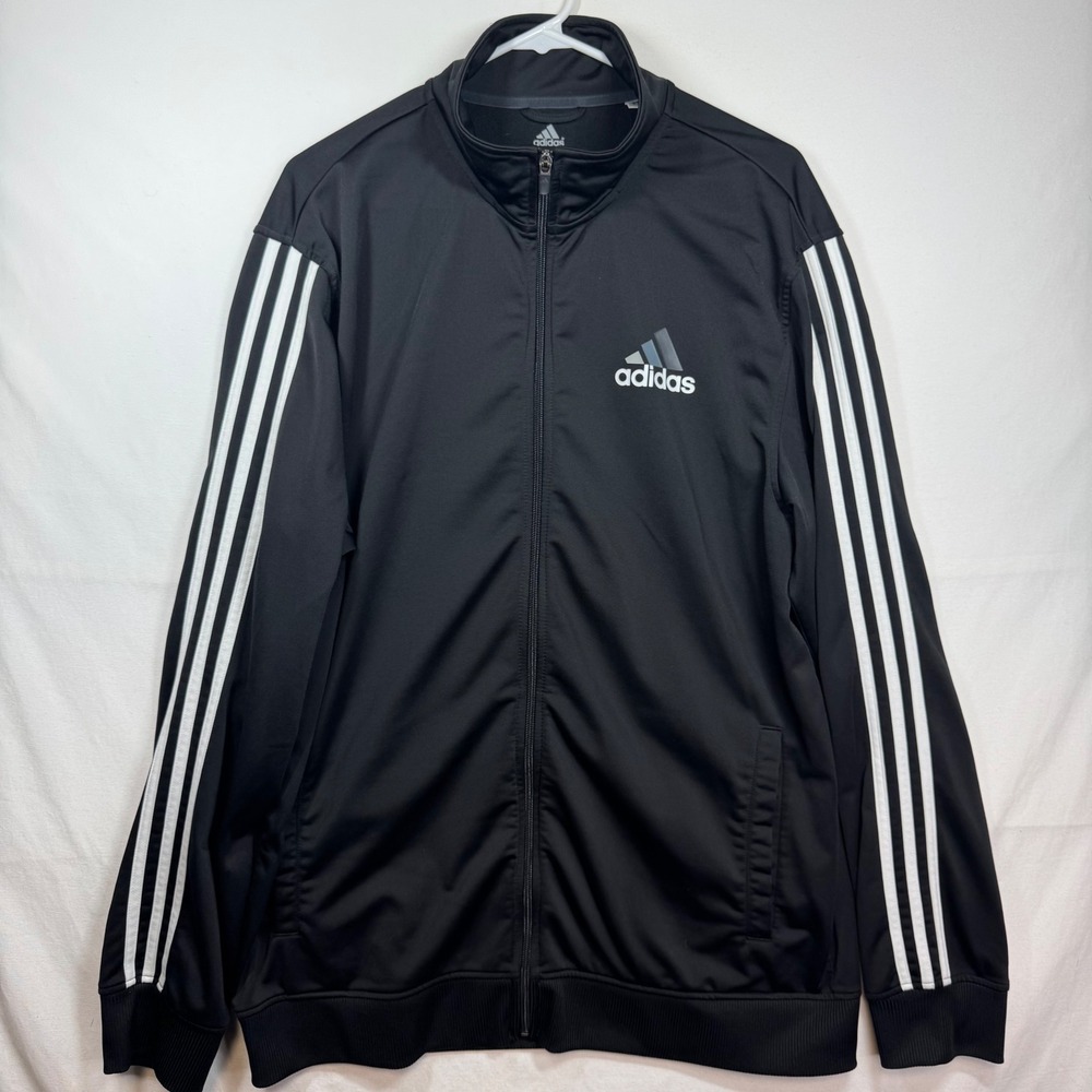 Adidas Mens Track Jacket Black White 3 Stripe Full Zip XL O89866 AUF002